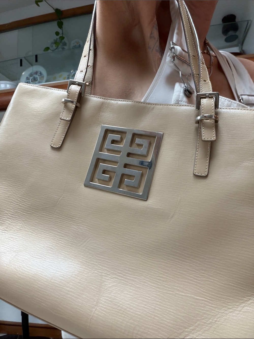 Givenchy Beige Leather Tote with Silver Logo Plaque
